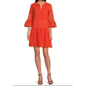 Tyler Boe Ingrid Dress Womens‎ M Orange Eyelet Lace Sundress Luxury Beach Dainty
